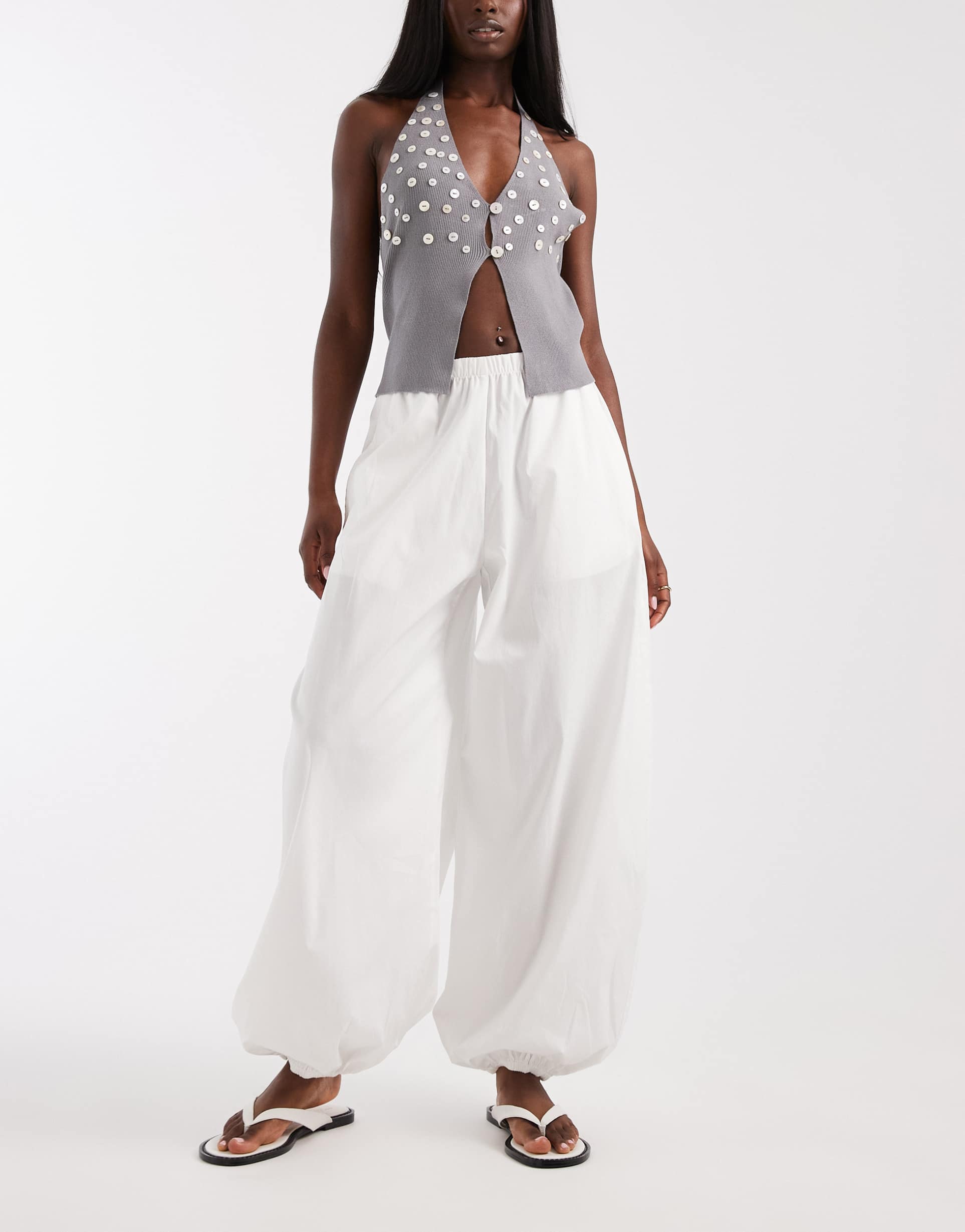 vero moda poplin wide balloon pants in white
