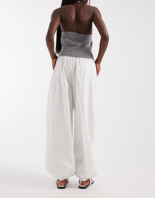 Vero Moda poplin wide balloon pants in white, 2 of 5