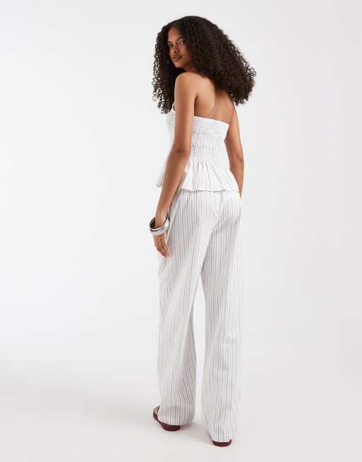Vero Moda poplin wide leg pull-on pants in white and black stripes - part of a set, 4 of 5