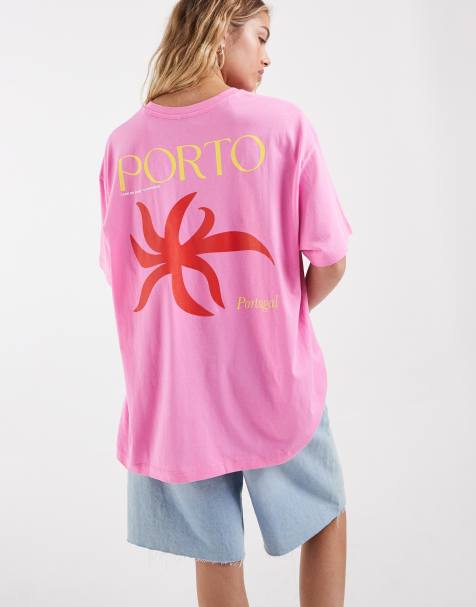 Vero Moda – Porto – Różowy T-shirt oversize z grafiką - view 1