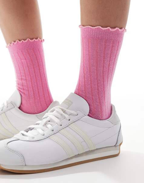 Vero Moda – Prążkowane skarpetki z falbanką w lawendowym melanżowym kolorze - view 1