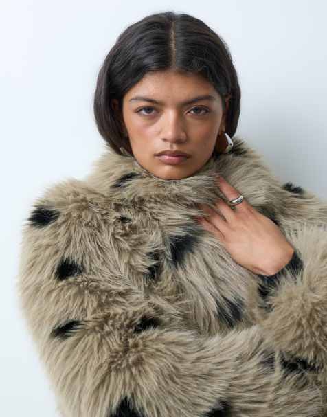 Vero Moda Premium faux fur short jacket in neutral polka dot - view 1