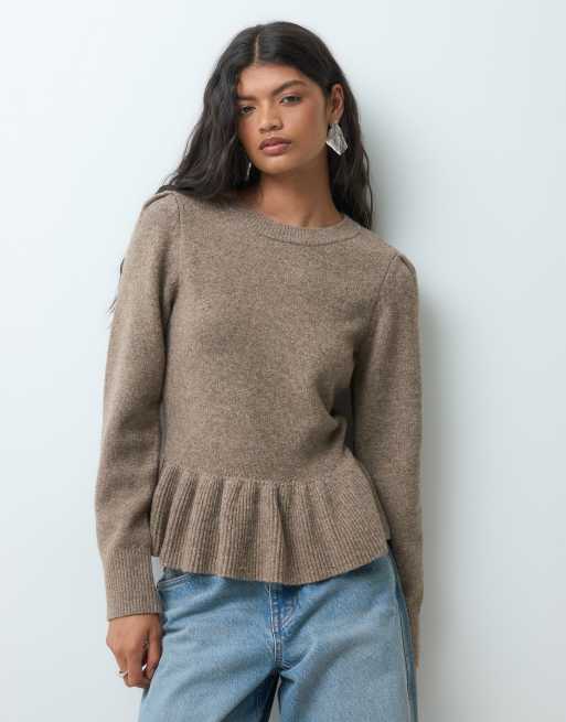Vero Moda Premium jersey con sobrefalda en la cintura en beige, 5 de 5