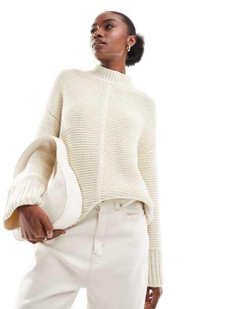 Vero Moda premium oversized longline jumper with seam detail in cream - view 1