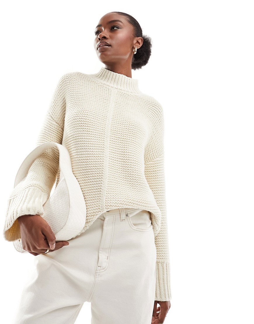 Vero Moda premium oversized longline jumper with seam detail in cream-White