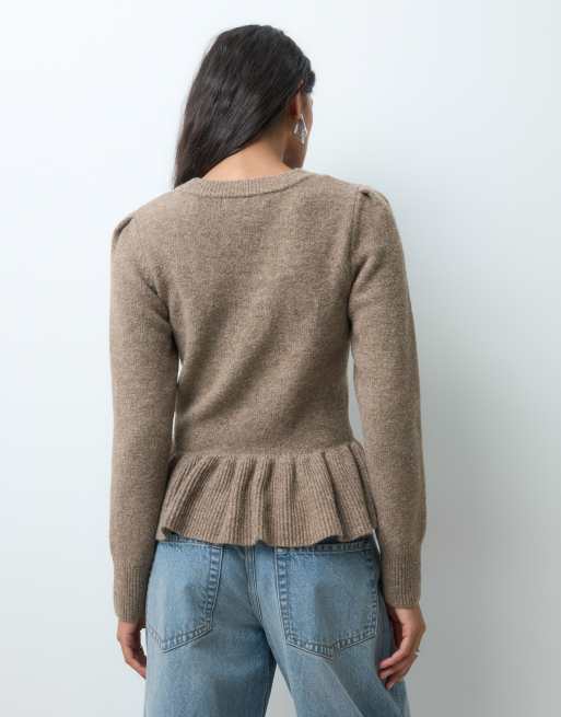 Vero Moda Premium sweter z baskinką w talii, beżowy, 3 z 5