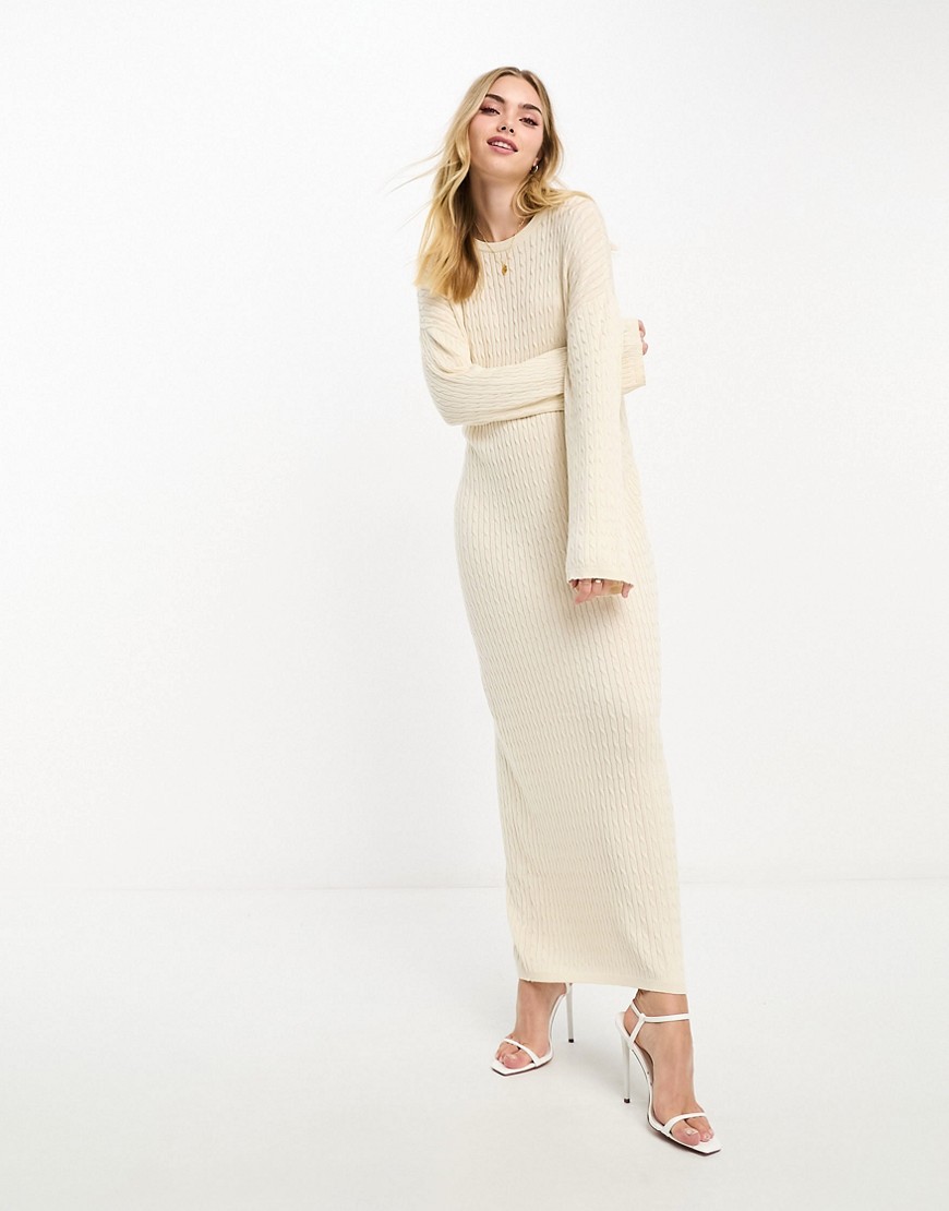 Vero Moda Premium Textured Long Sleeve Knit Maxi Dress In Cream-white