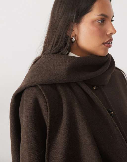 Vero Moda Premium wool blend jacket with scarf detail in chocolate brown, 3 of 4