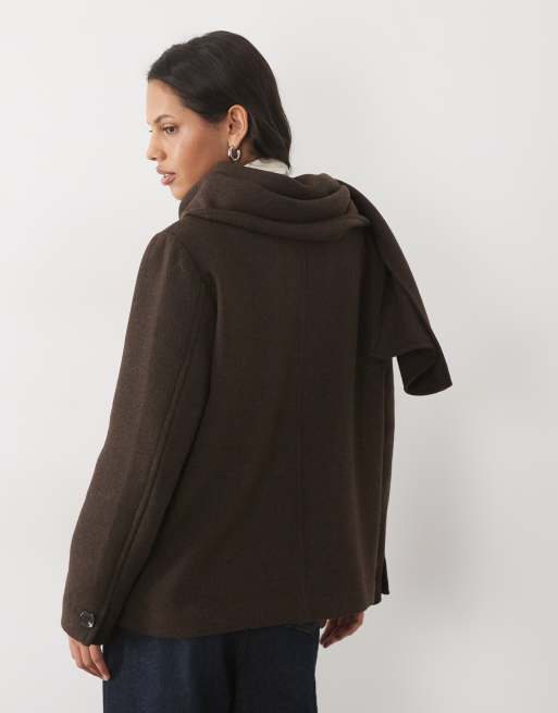 Vero Moda Premium wool blend jacket with scarf detail in chocolate brown, 4 of 4
