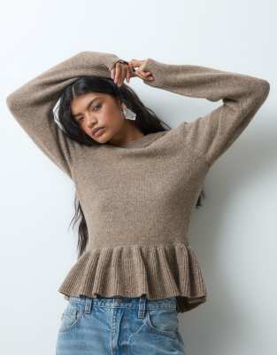 Vero Moda Premium Wool Blend Peplum Waist Sweater In Gray
