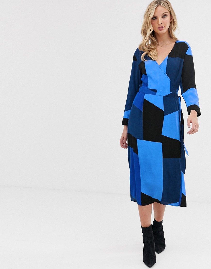 Vero Moda printed wrap dress-Blue