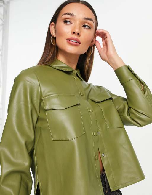 Vero Moda PU cropped shirt in olive