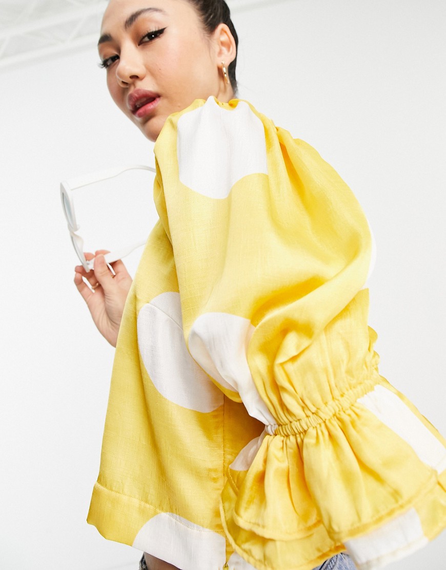 Vero Moda puff sleeve blouse in yellow & white spot-Multi