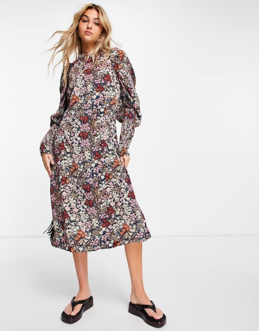 Vero Moda puff sleeve midi dress in print | ASOS