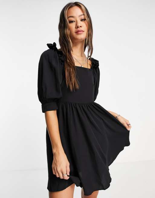 Vero Moda puff sleeve smock dress in black |