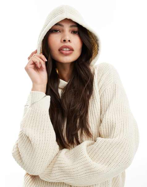 Vero Moda - Pull à capuche en maille côtelée chunky - Crème - view 1