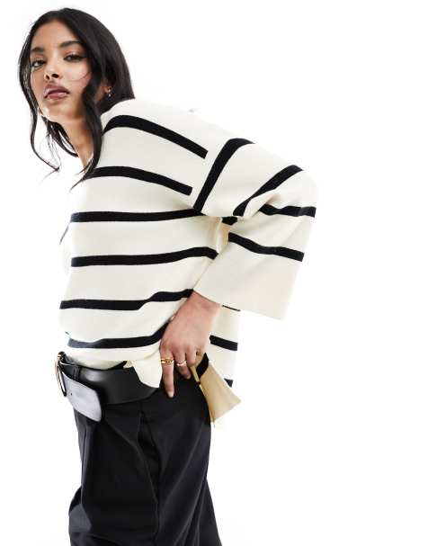 Vero Moda - Pull à col en V ultra doux - Rayures noires et blanches - view 1