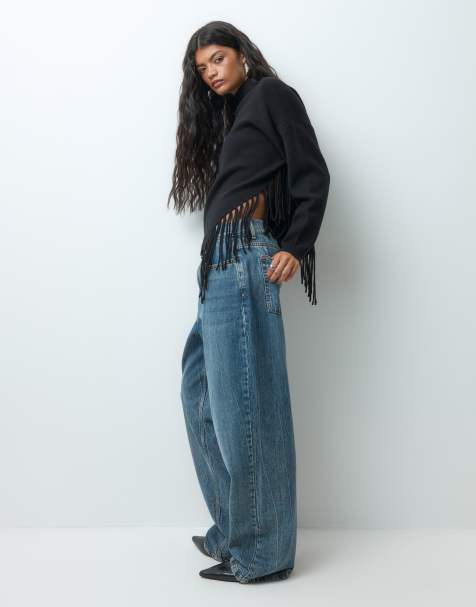 Vero Moda pull à col montant avec détail d'ourlet à franges en noir - view 1