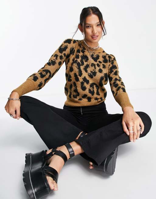 Vero Moda - Pull à motif léopard ton sur ton - Fauve, 3 de 4