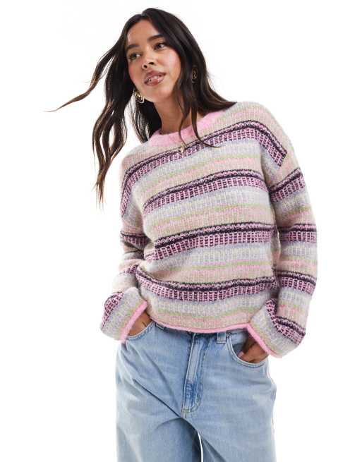 Vero Moda - Pull à rayures variées - Rose multicolore