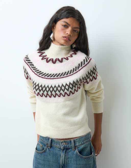 Vero Moda pull col montant Fair Isle couleur crème, 2 de 5