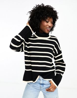 Vero Moda roll neck jumper in black mono stripe - ASOS Price Checker