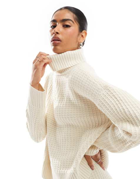 Vero Moda - Pull col roulé d'ensemble en maille gaufrée - Crème - view 1