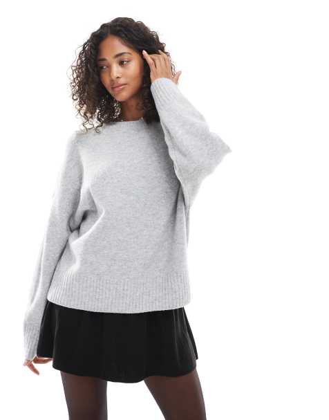 Vero Moda - Pull doux à col rond - Gris clair chiné - view 1