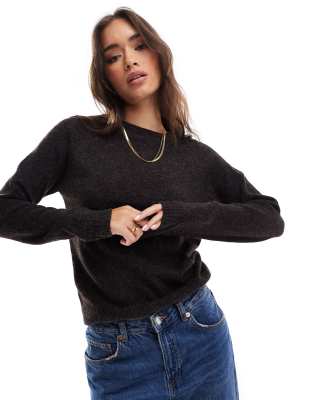 Pull en maille à encolure ronde - Chocolat chiné-Marron XS
