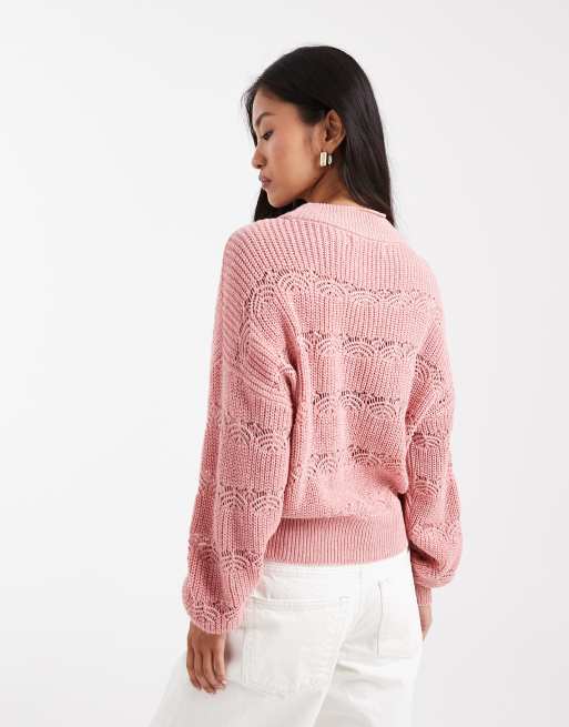 Vero Moda - Pull en maille ajourée - Rose, 2 de 4