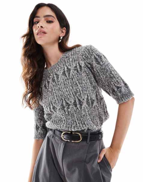 Vero Moda - Pull en maille chunky à manches courtes - Gris - view 1