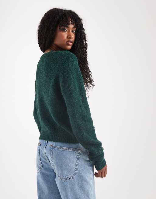 Vero Moda Pull en maille douce duveteuse à col rond Vert sapin