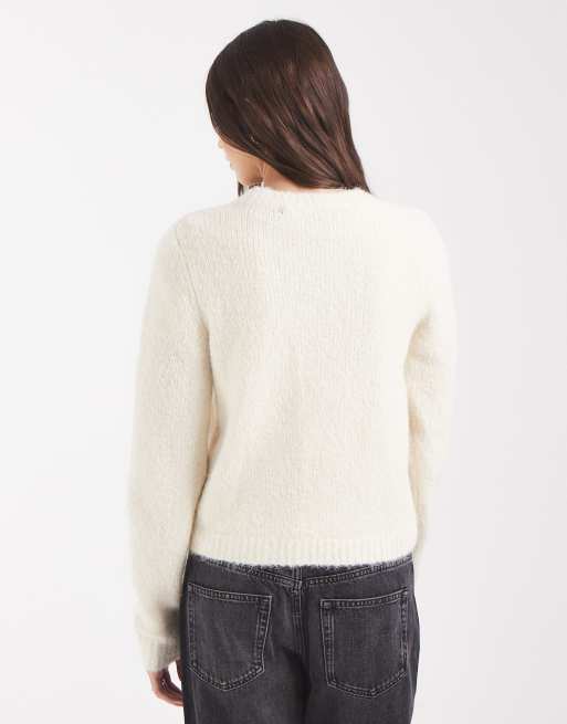Vero Moda pull en maille douce et duveteuse à col rond crème, 4 de 4