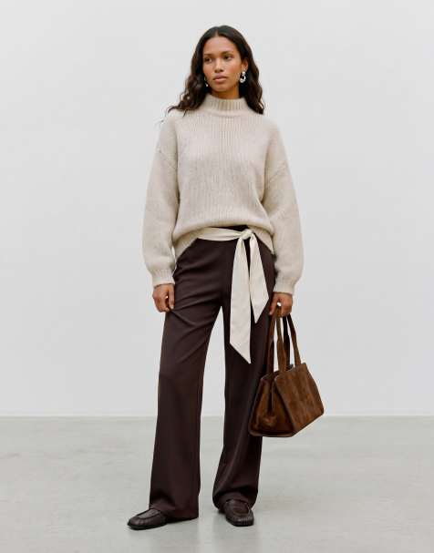 Vero Moda pull en maille duveteuse oversize à col montant couleur oatmeal - view 1