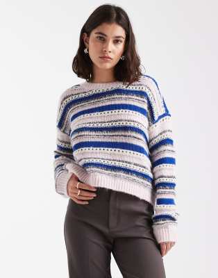 Pull en maille texturée à rayures - Rose pâle et bleu de cobalt XL