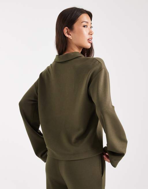 Vero Moda - Pull molletonné ultra-doux d'ensemble à col polo - Vert olive, 3 de 4