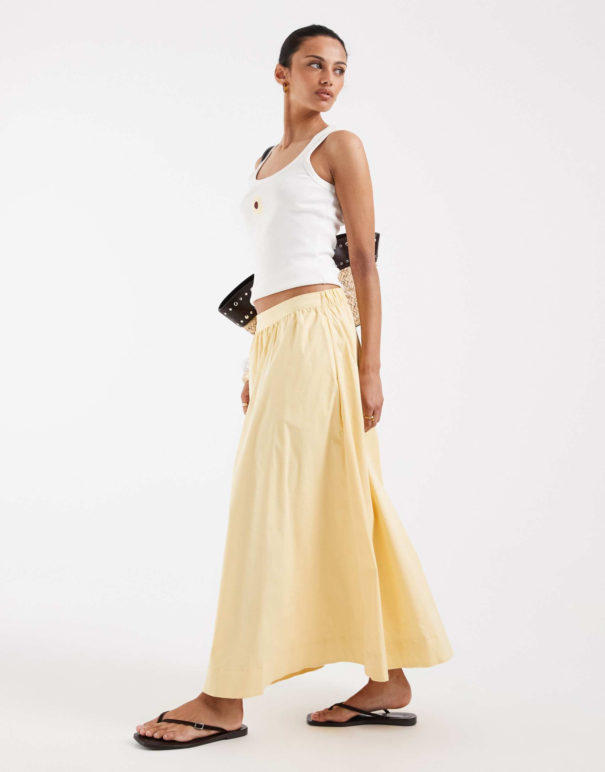 vero moda pull on full midi skirt in golden haze