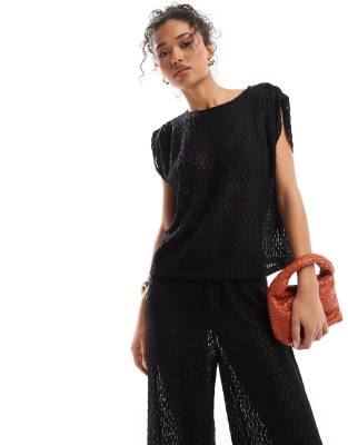 Vero Moda Pull On Sheer Textured Top In Black - Part Of A Set