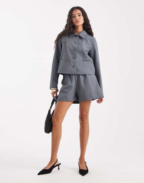 Vero Moda pull on tailored short co-ord in grey melange - view 1