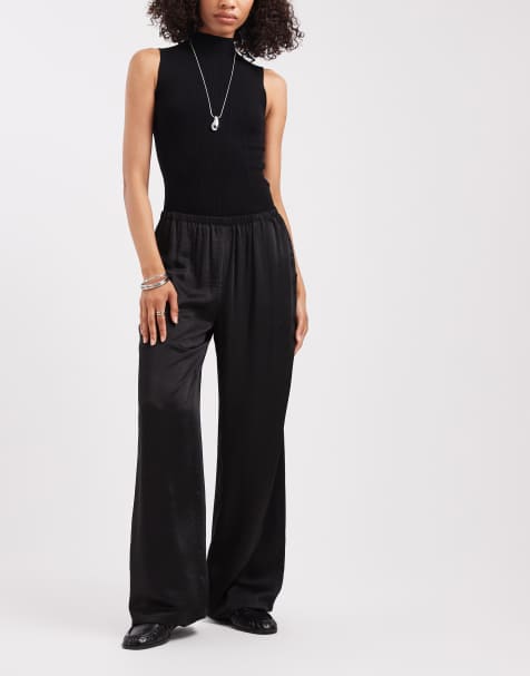 Vero Moda pull-on textured wide leg pants in black - view 1
