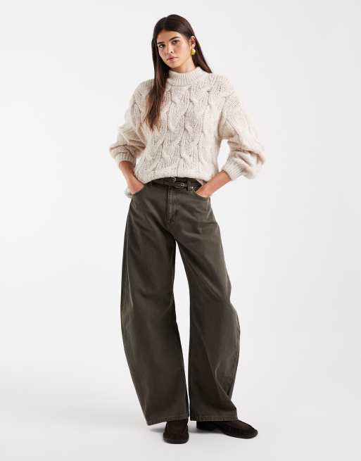 Vero Moda pull oversize à col montant en maille torsadée duveteuse couleur avoine, 2 de 4