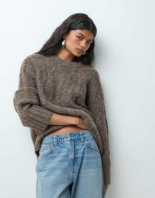 Vero Moda pull oversize en maille torsadée épaisse brun cacao chiné, 3 de 5