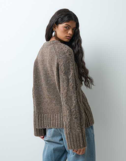 Vero Moda pull oversize en maille torsadée épaisse brun cacao chiné, 5 de 5