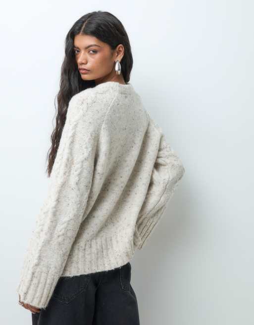 Vero Moda pull oversize en maille torsadée épaisse écru chiné, 4 de 5