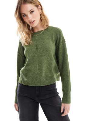 Vero Moda - Pullover in meliertem Dunkelgrün mit Nahtdetail