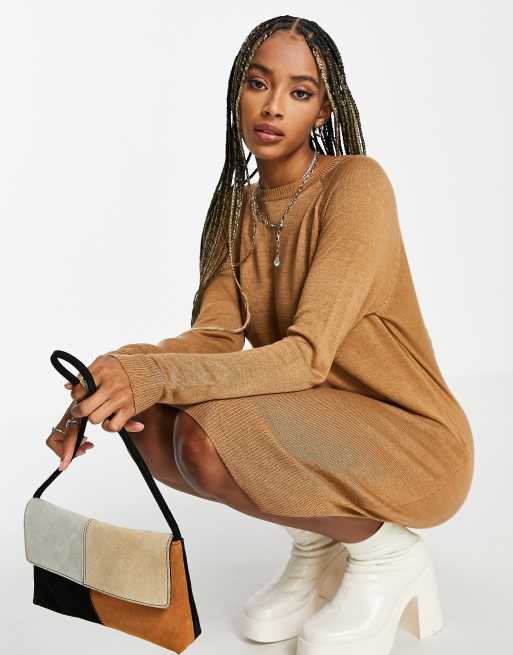 Vero Moda – Pulloverkleid in Kamelhaarfarbe