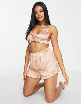 Vero Moda - Pyjama mit Bustier und Shorts aus Satin in Gold-Goldfarben