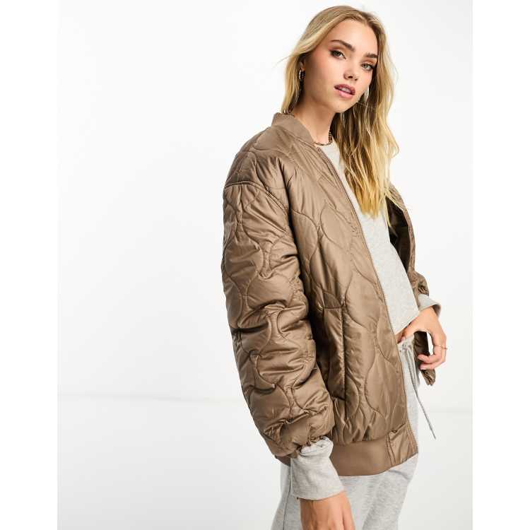 River Island Big & Tall quilted bomber jacket in gray