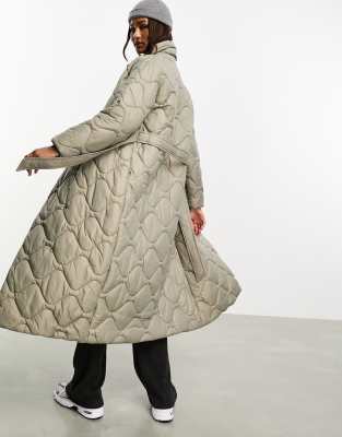 Vero Moda Quilted High Neck Maxi Puffer Coat In Stone-neutral