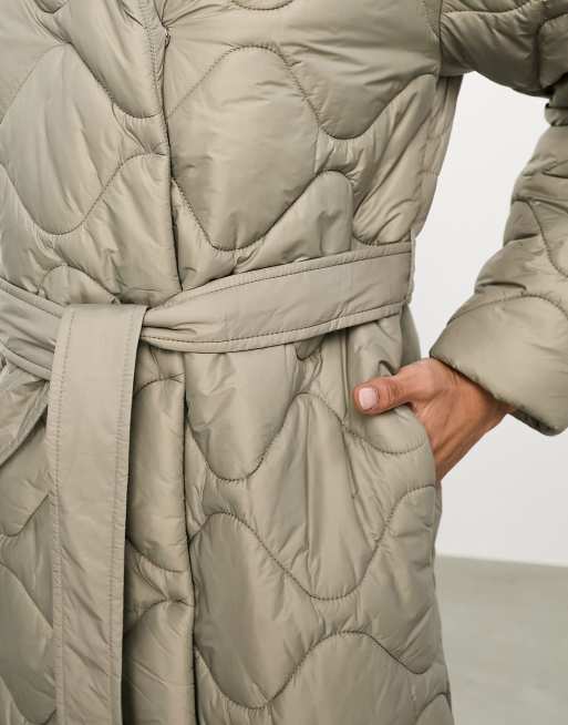 Vero Moda quilted high neck maxi puffer coat in stone